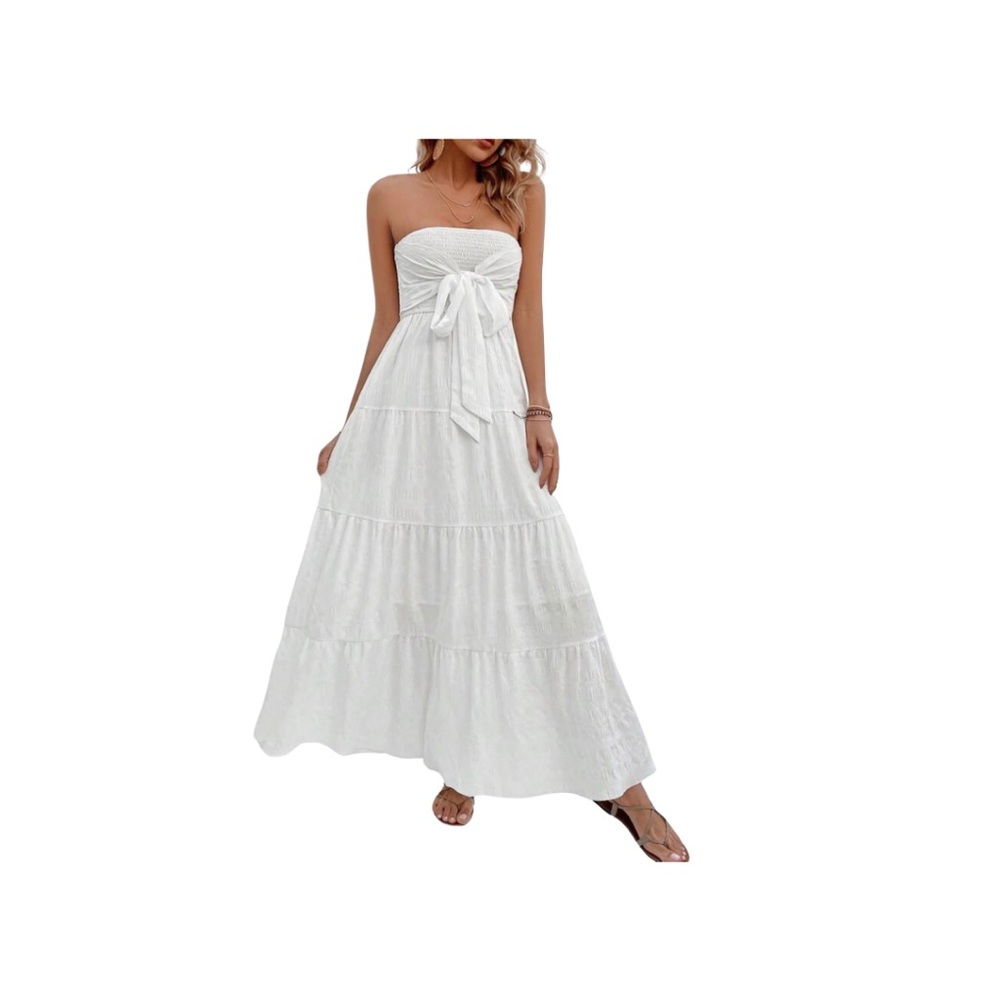 Tie Front Ruffle Ruffle Hem Tube Dress - Picture 3 of 16